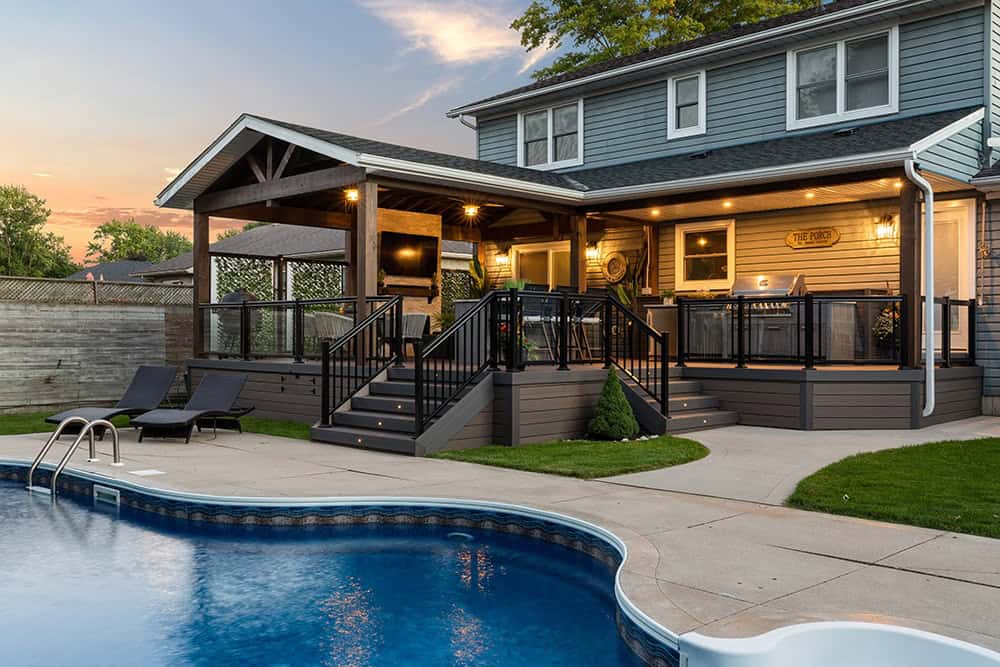deck lighting overlooking pool
