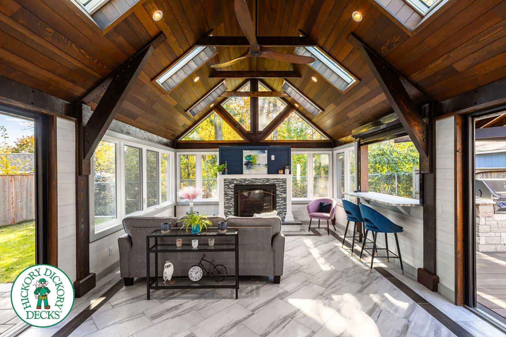 HDD_Sunroom_Watermarked Sunroom with vaulted wood ceiling.