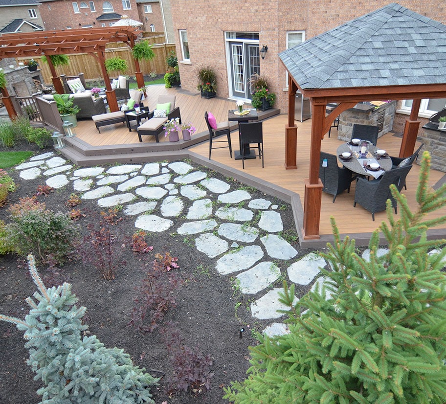 deck with nearby stone walkway