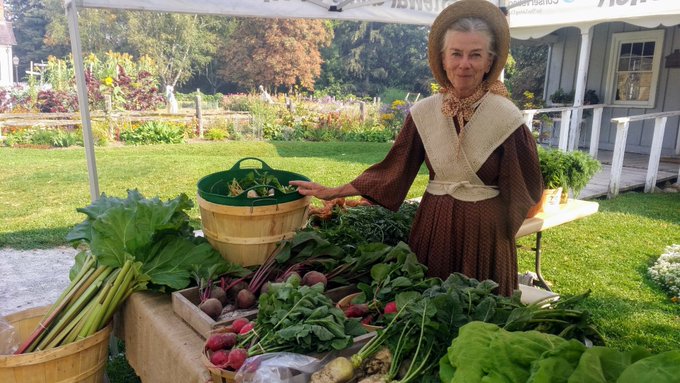 pioneer woman with vegetables for sale