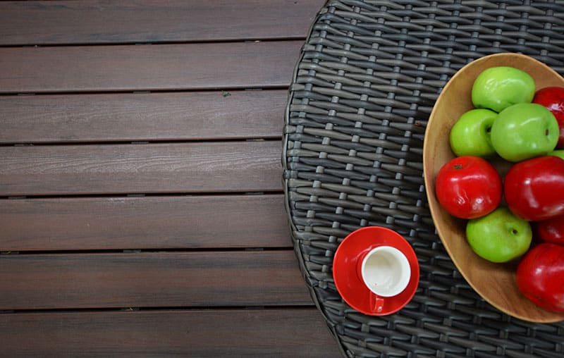 fruit tray on dark low maintenance deck