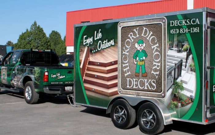 hickory dickory decks branding on truck and trailer