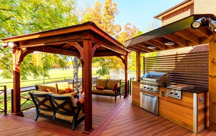 gazeebo and outdoor kitchen on deck