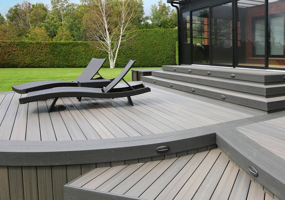 recliners on modern low maintenance deck with steps