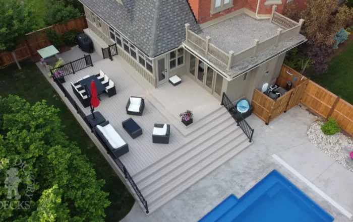 overhead view of composite deck on a rural property