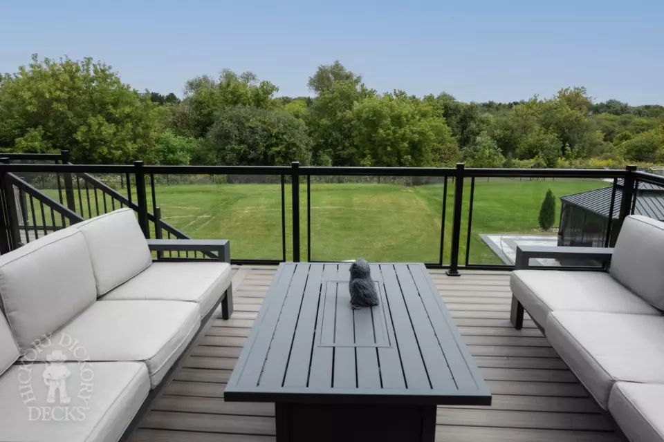 Trex deck and glass railings in Brampton, Ontario