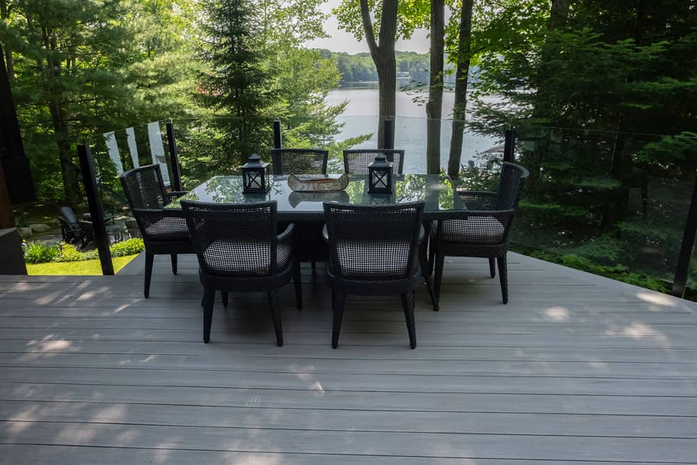 Luxurious Muskoka view with table on composite deck